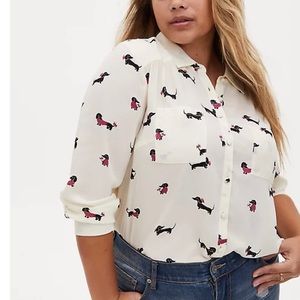 White ivory Dachshund button up